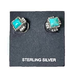 Sterling Silver Mojave Turquoise Square Stud Earrings 925 Southwestern 3mm Studs